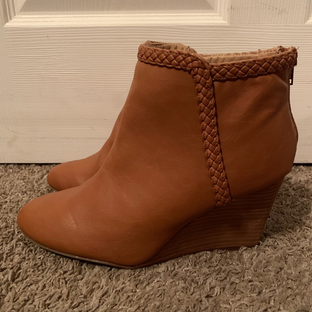 NWT Charming Charlie Brown Braided Boot Wedges